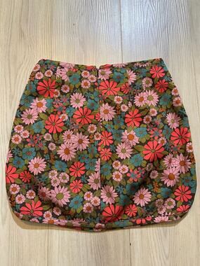 Natural Life Rachel Mini Skirt Womens XS Retro Floral Print Canvas Zip Up Short